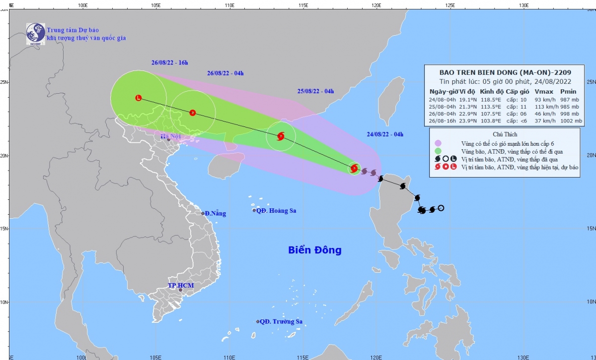 Dự báo thời tiết ngày 24/8: Bão số 3 giật cấp 13 đang ở khu vực phía Đông Bắc Biển Đông