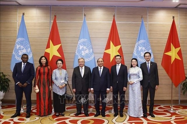 Chủ tịch nước Nguyễn Xuân Phúc và Tổng Thư ký LHQ Antoni Guterres chủ trì Lễ kỷ niệm 45 năm Việt Nam gia nhập Liên hợp quốc