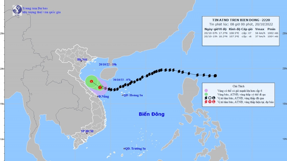 Dự báo thời tiết ngày 20/10: Áp thấp nhiệt đới đang trên vùng biển Quảng Bình đến Thừa Thiên Huế
